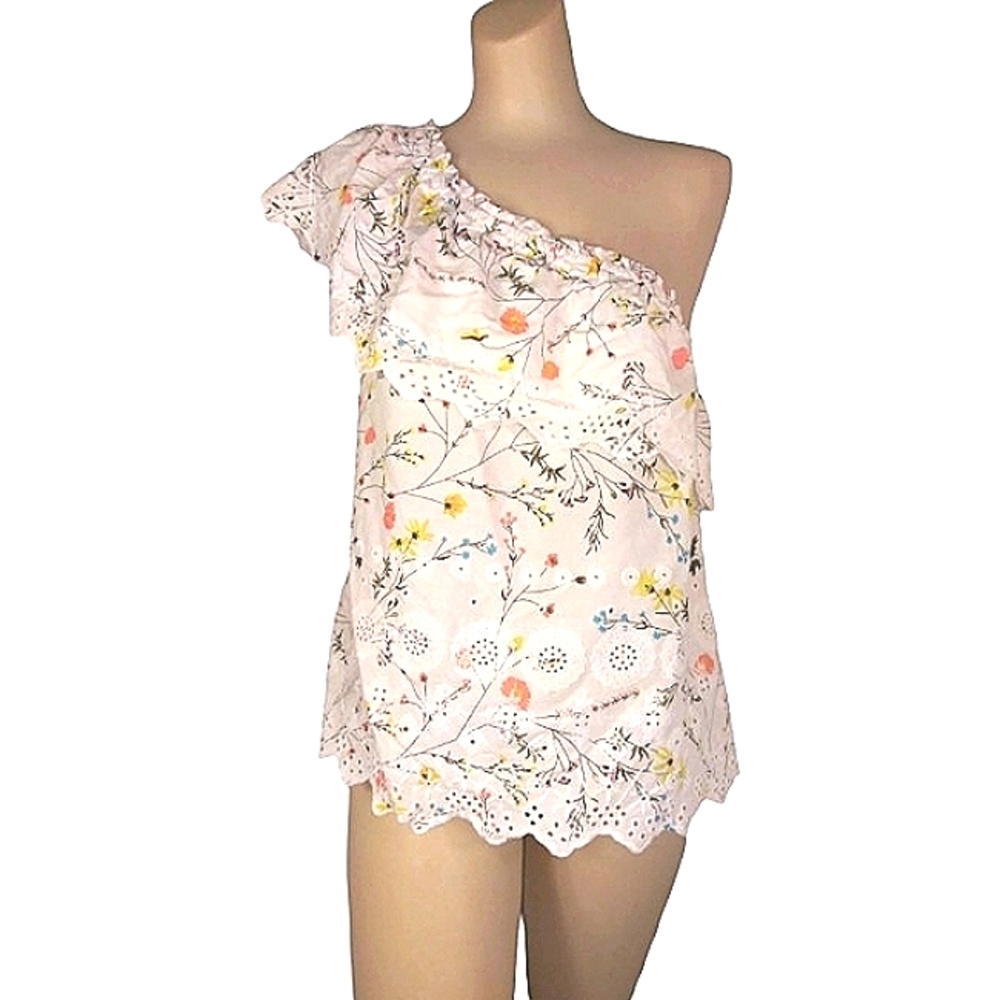 Ellor Lace ruffle trim one shoulder floral top